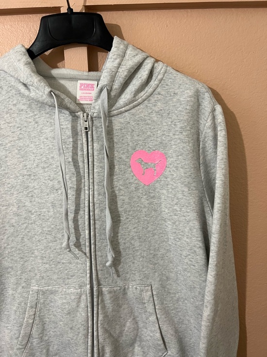 PINK Victoria's Secret Light Gray Zip-Up Sweatshirt with Pink Logo & Joggers Set - Picture 7 of 14